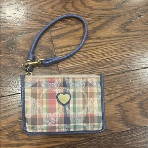 Coach Plaid Wristlet with Heart Detail